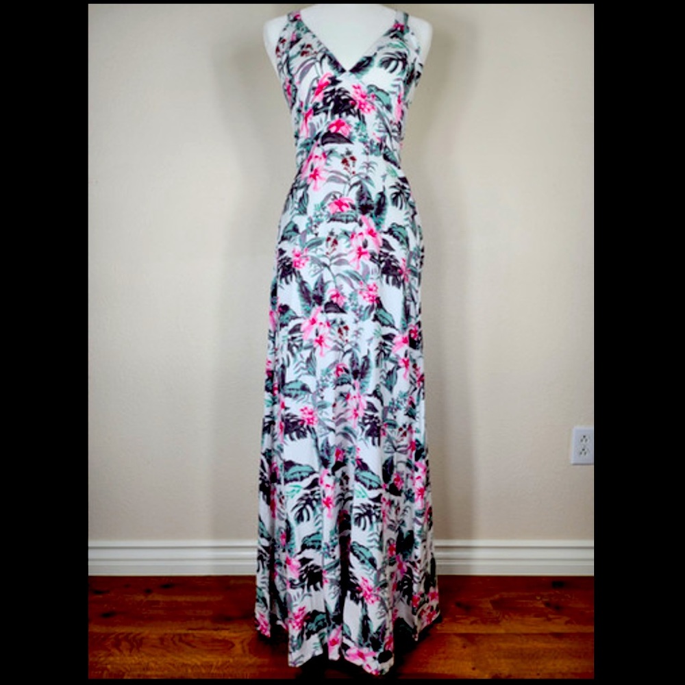 NWT SIM & SAM FLORAL hibiscus, tropical vacation, maxi dress
